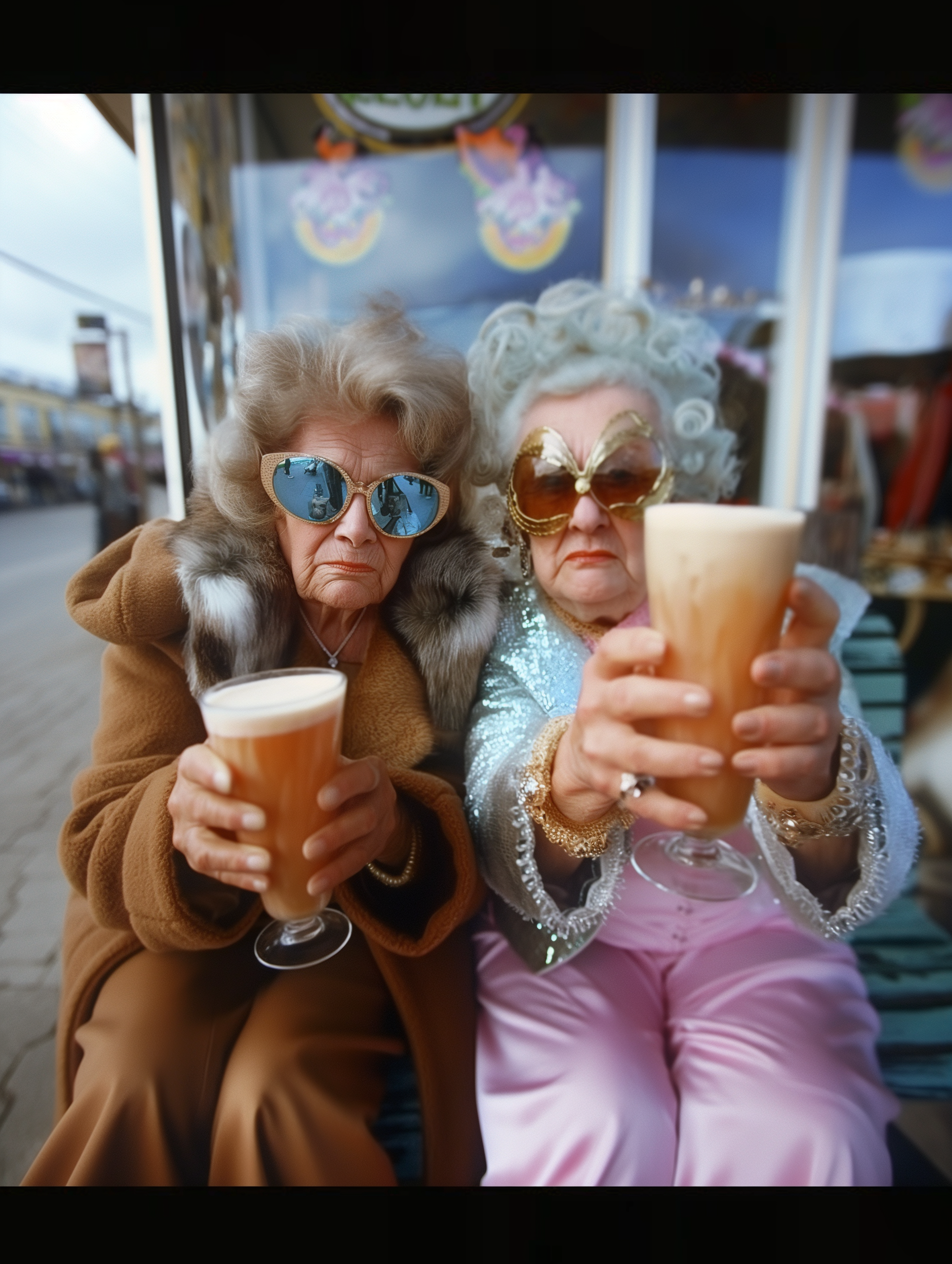 Amigas com milkshakes e óculos coloridos